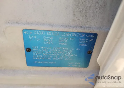 2007 Suzuki Sx4 from USA, damaged, VIN JS2YB413575108937